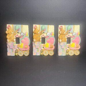 Set of 3 Vintage Ceramic Textured Baby Bear Single Outlet Switch Plate Covers